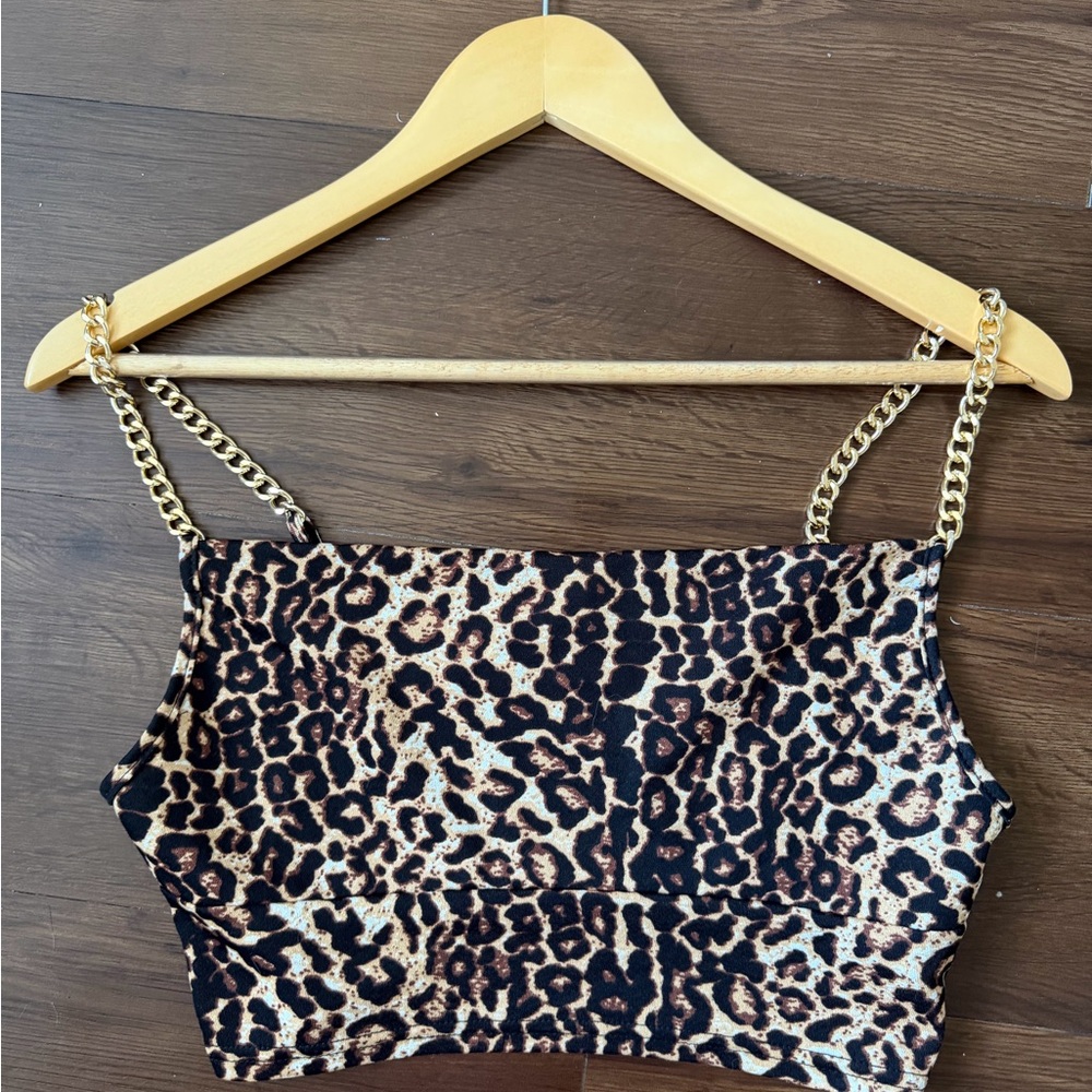 Leopard Print Gold-Chain Crop Top